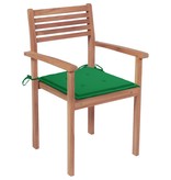 VidaXL Tuinstoelen 2 st met groene kussens massief teakhout