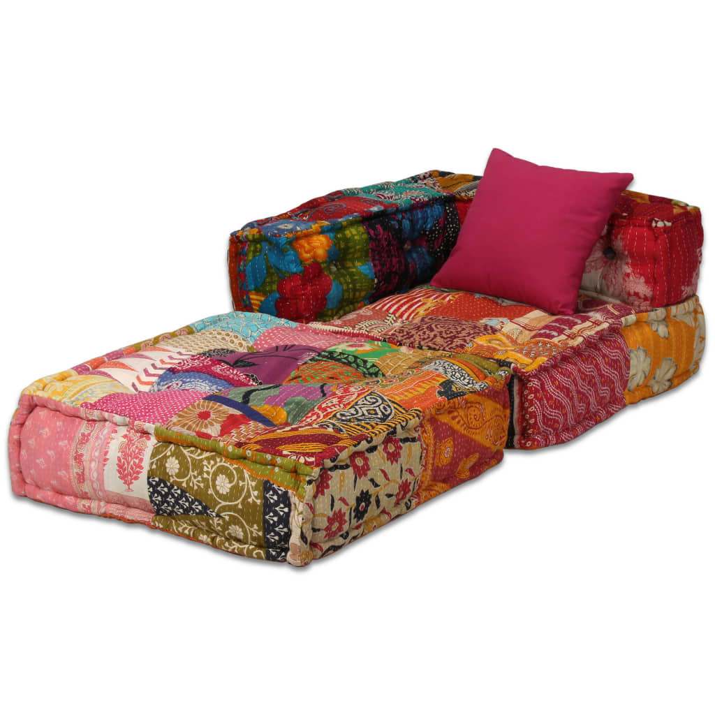 VidaXL Poef tweezits modulair stof patchwork