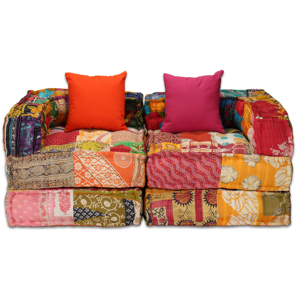 VidaXL Poef tweezits modulair stof patchwork