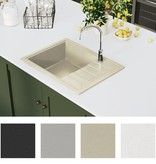 VidaXL Gootsteen met overloopgat ovaal graniet beige