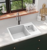 VidaXL Gootsteen dubbele bakken met overloopgat graniet wit