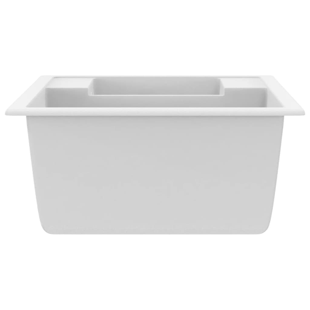 VidaXL Gootsteen dubbele bakken met overloopgat graniet wit