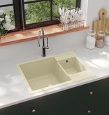 VidaXL Gootsteen dubbele bakken met overloopgat graniet beige