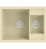 VidaXL Gootsteen dubbele bakken met overloopgat graniet beige