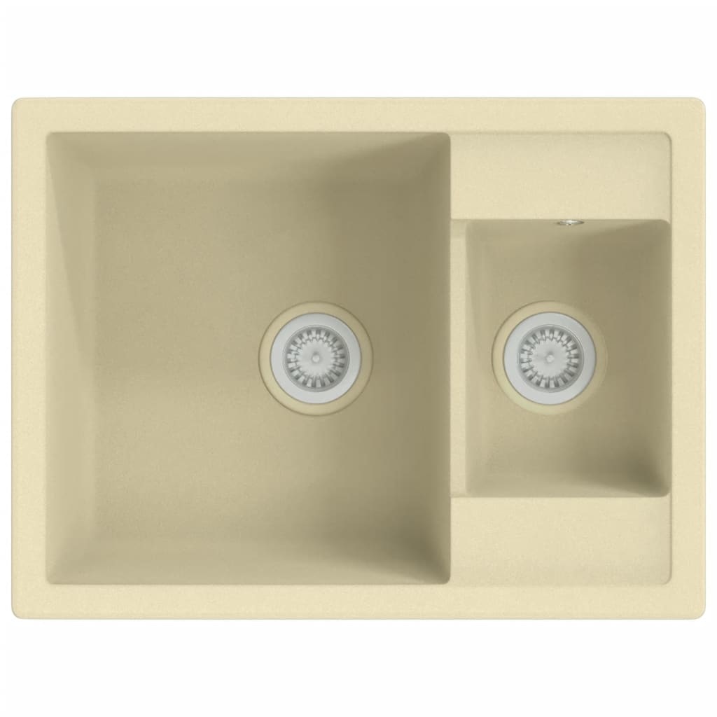 VidaXL Gootsteen dubbele bakken met overloopgat graniet beige
