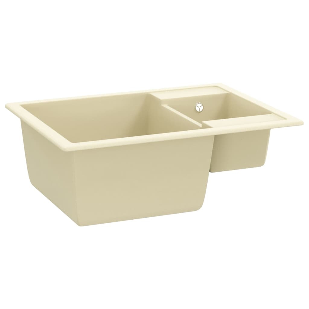 VidaXL Gootsteen dubbele bakken met overloopgat graniet beige