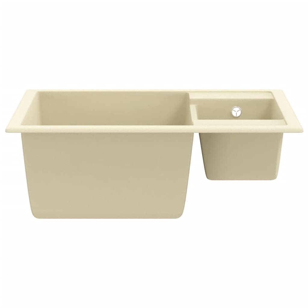 VidaXL Gootsteen dubbele bakken met overloopgat graniet beige