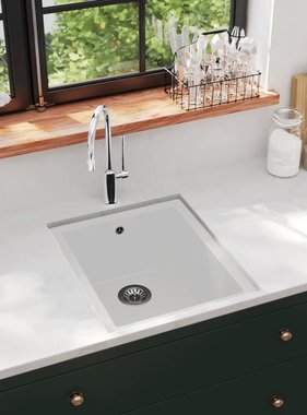 VidaXL Gootsteen met overloopgat graniet wit