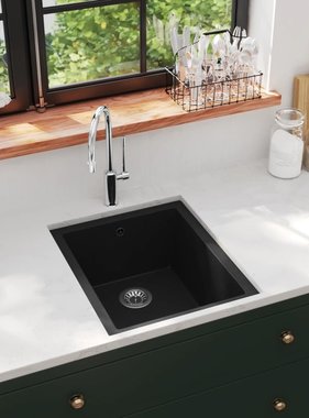 VidaXL Gootsteen met overloopgat graniet zwart