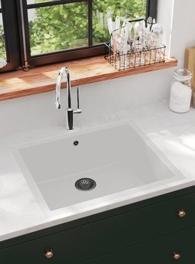 VidaXL Gootsteen met overloopgat graniet wit