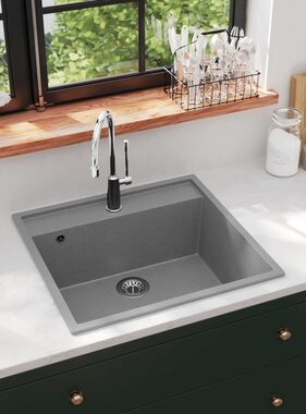 VidaXL Gootsteen met overloopgat graniet grijs