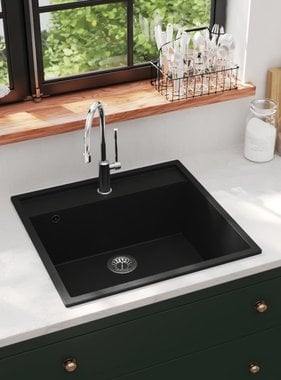 VidaXL Gootsteen met overloopgat graniet zwart