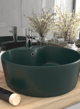 VidaXL Wastafel met overloop 36x13 cm keramiek mat donkergroen