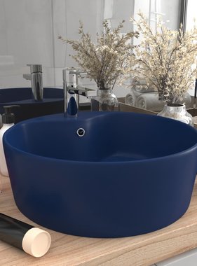 VidaXL Wastafel met overloop 36x13 cm keramiek mat donkerblauw