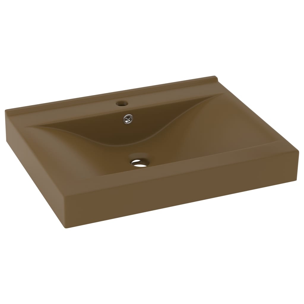 VidaXL Wastafel met kraangat 60x46 cm keramiek mat crème