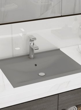VidaXL Wastafel met kraangat 60x46 cm keramiek mat lichtgrijs