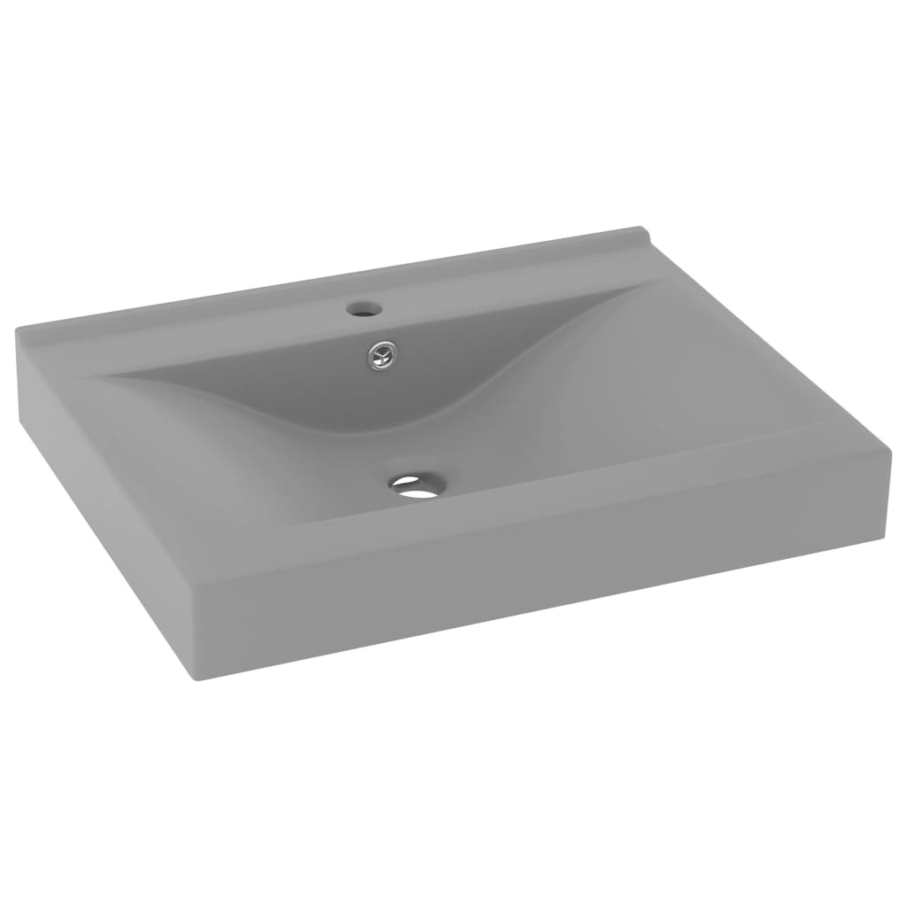 VidaXL Wastafel met kraangat 60x46 cm keramiek mat lichtgrijs