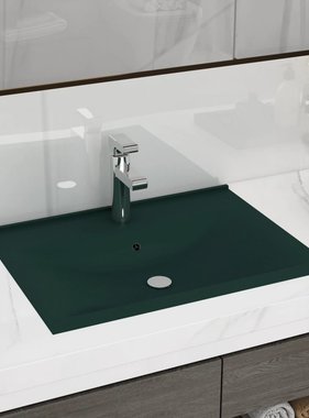 VidaXL Wastafel met kraangat 60x46 cm keramiek mat donkergroen