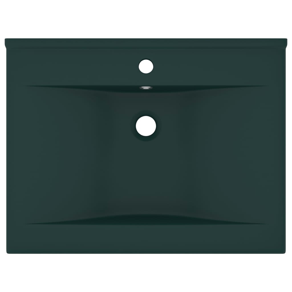 VidaXL Wastafel met kraangat 60x46 cm keramiek mat donkergroen