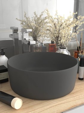 VidaXL Wastafel rond 40x15 cm keramiek mat donkergrijs