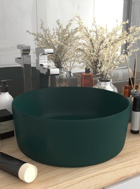 VidaXL Wastafel rond 40x15 cm keramiek mat donkergroen