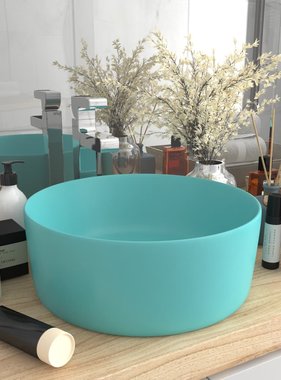 VidaXL Wastafel rond 40x15 cm keramiek mat lichtgroen