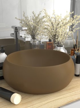 VidaXL Wastafel rond 40x15 cm keramiek mat crème
