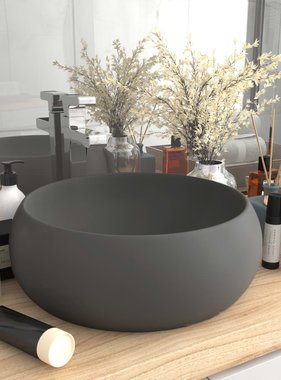 VidaXL Wastafel rond 40x15 cm keramiek mat donkergrijs