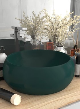 VidaXL Wastafel rond 40x15 cm keramiek mat donkergroen