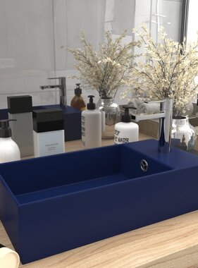 VidaXL Wastafel wandmontage met overloop keramiek donkerblauw