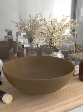 VidaXL Wastafel rond keramiek mat crème