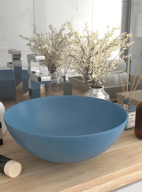VidaXL Wastafel rond keramiek lichtblauw