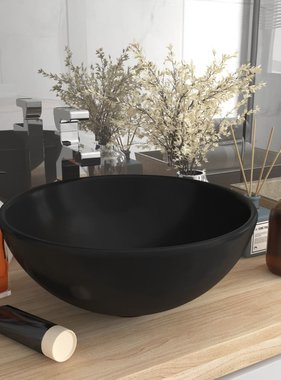 VidaXL Wastafel rond 32,5x14 cm keramiek matzwart