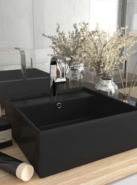 VidaXL Wastafel met overloop vierkant 41x41 cm keramiek matzwart