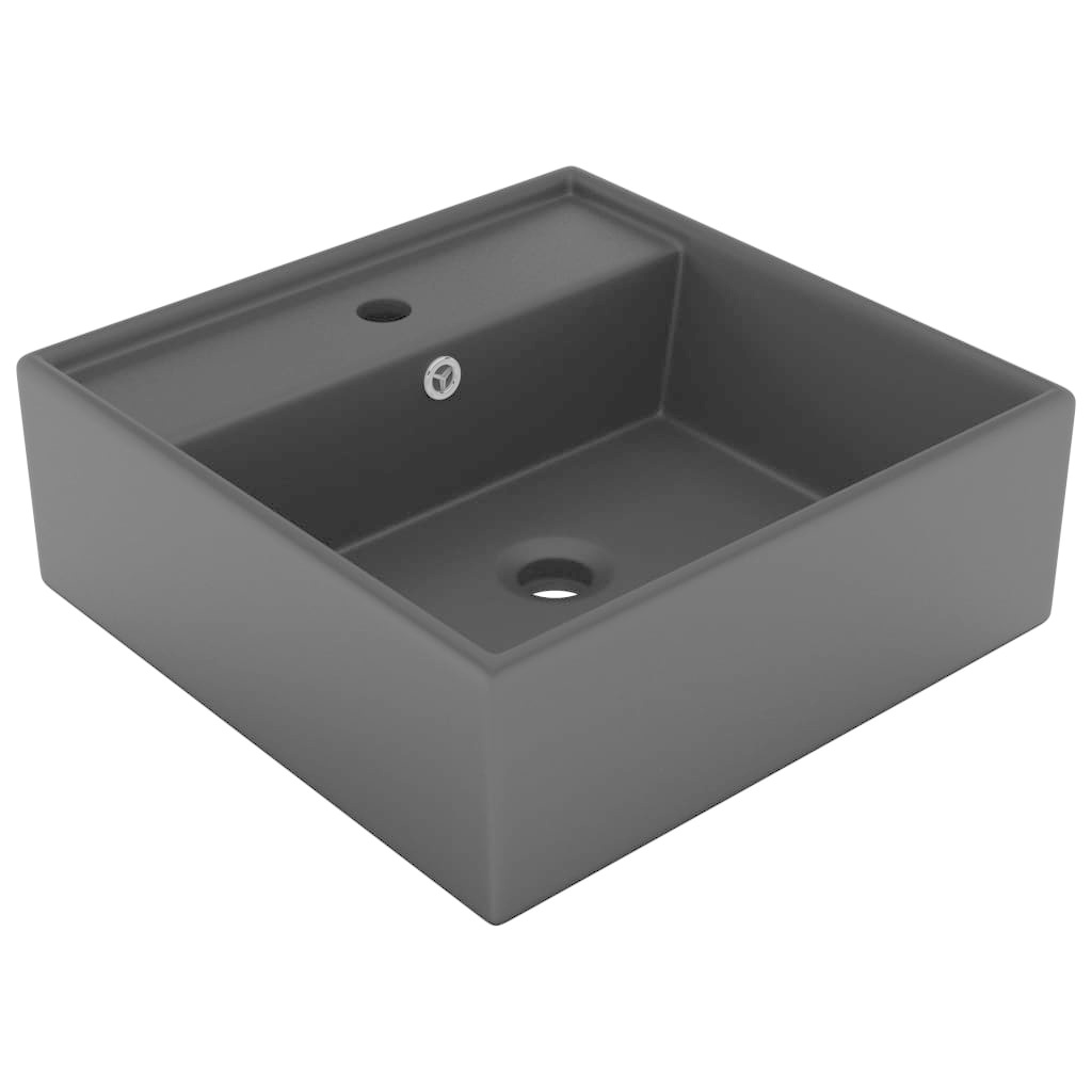VidaXL Wastafel met overloop vierkant 41x41 cm keramiek matzwart