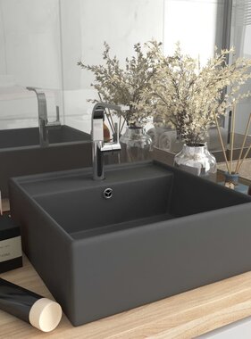 VidaXL Wastafel met overloop vierkant 41x41cm keramiek mat donkergrijs