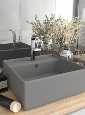 VidaXL Wastafel met overloop vierkant 41x41 cm keramiek mat lichtgrijs