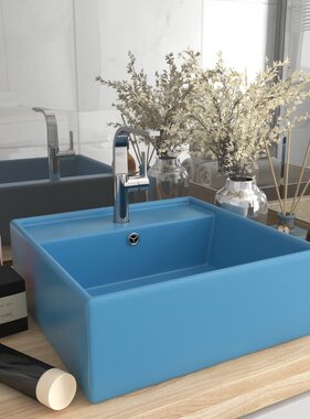 VidaXL Wastafel met overloop vierkant 41x41 cm keramiek mat lichtblauw