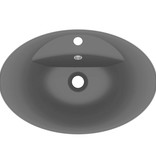 VidaXL Wastafel met overloop ovaal 58,5x39 cm keramiek matzwart
