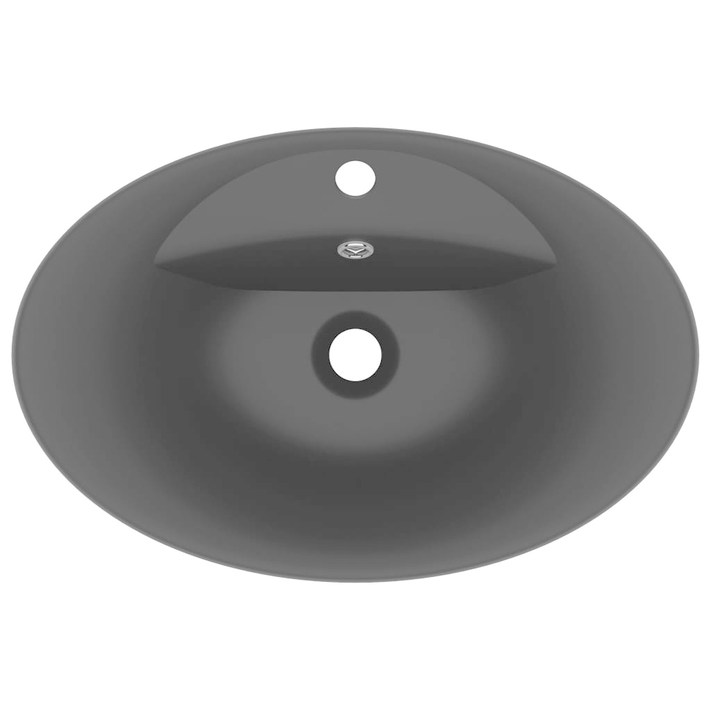 VidaXL Wastafel met overloop ovaal 58,5x39 cm keramiek matzwart