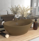 VidaXL Wastafel met overloop ovaal 58,5x39 cm keramiek mat crème