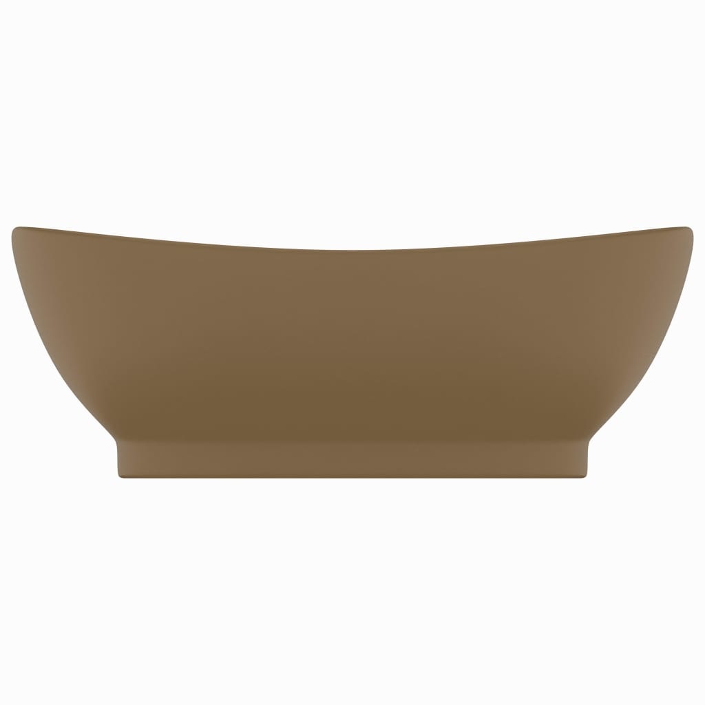 VidaXL Wastafel met overloop ovaal 58,5x39 cm keramiek mat crème