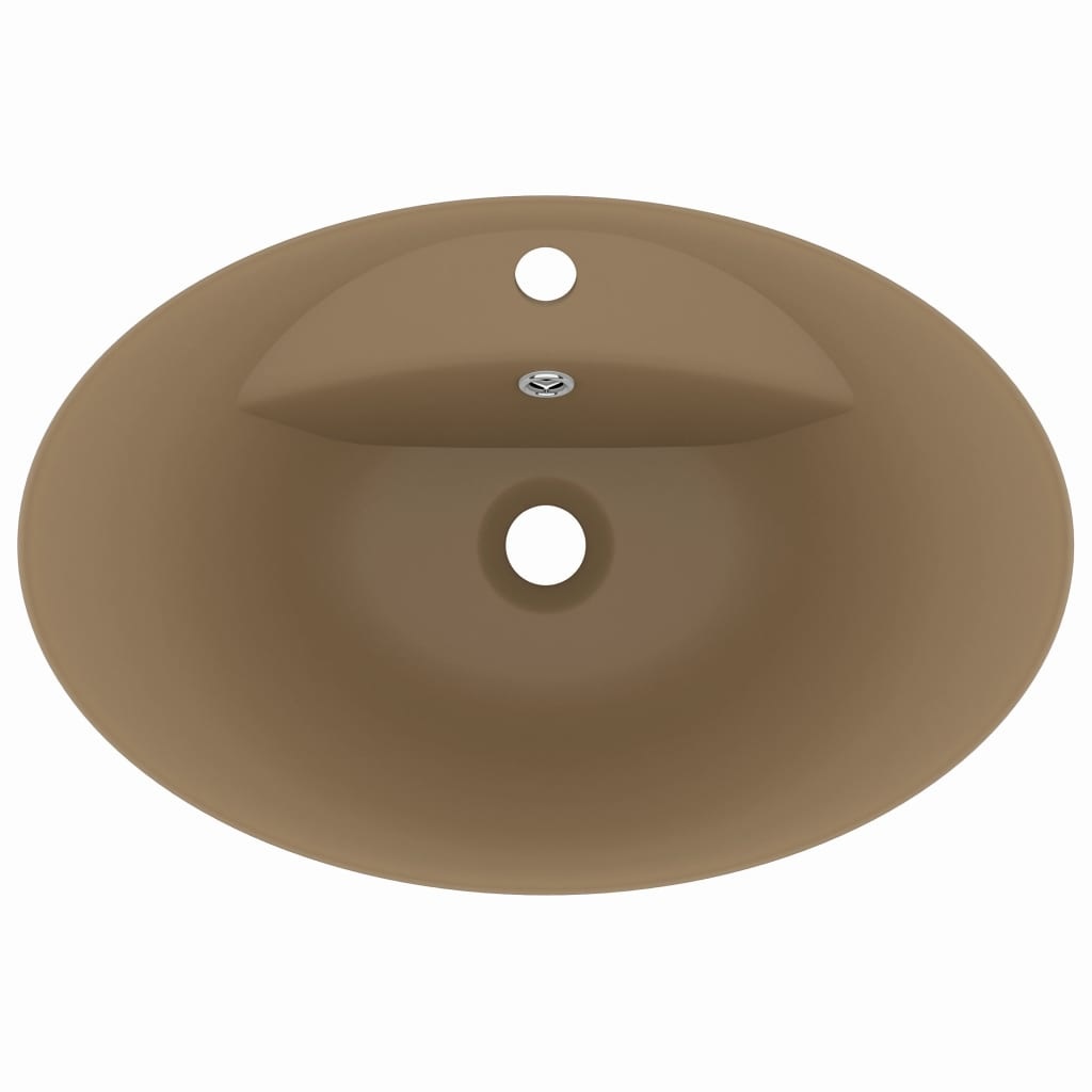 VidaXL Wastafel met overloop ovaal 58,5x39 cm keramiek mat crème