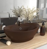 VidaXL Wastafel met overloop ovaal 58,5x39 cm keramiek mat donkerbruin