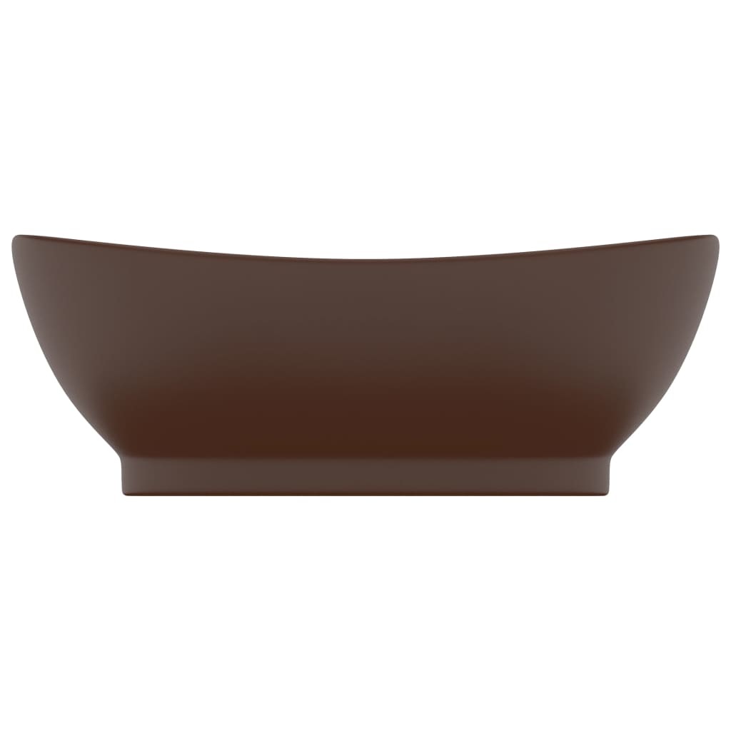 VidaXL Wastafel met overloop ovaal 58,5x39 cm keramiek mat donkerbruin