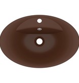 VidaXL Wastafel met overloop ovaal 58,5x39 cm keramiek mat donkerbruin