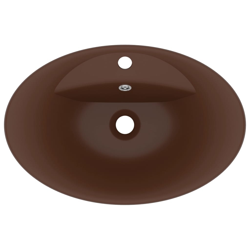 VidaXL Wastafel met overloop ovaal 58,5x39 cm keramiek mat donkerbruin