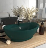 VidaXL Wastafel met overloop ovaal 58,5x39 cm keramiek mat donkergroen
