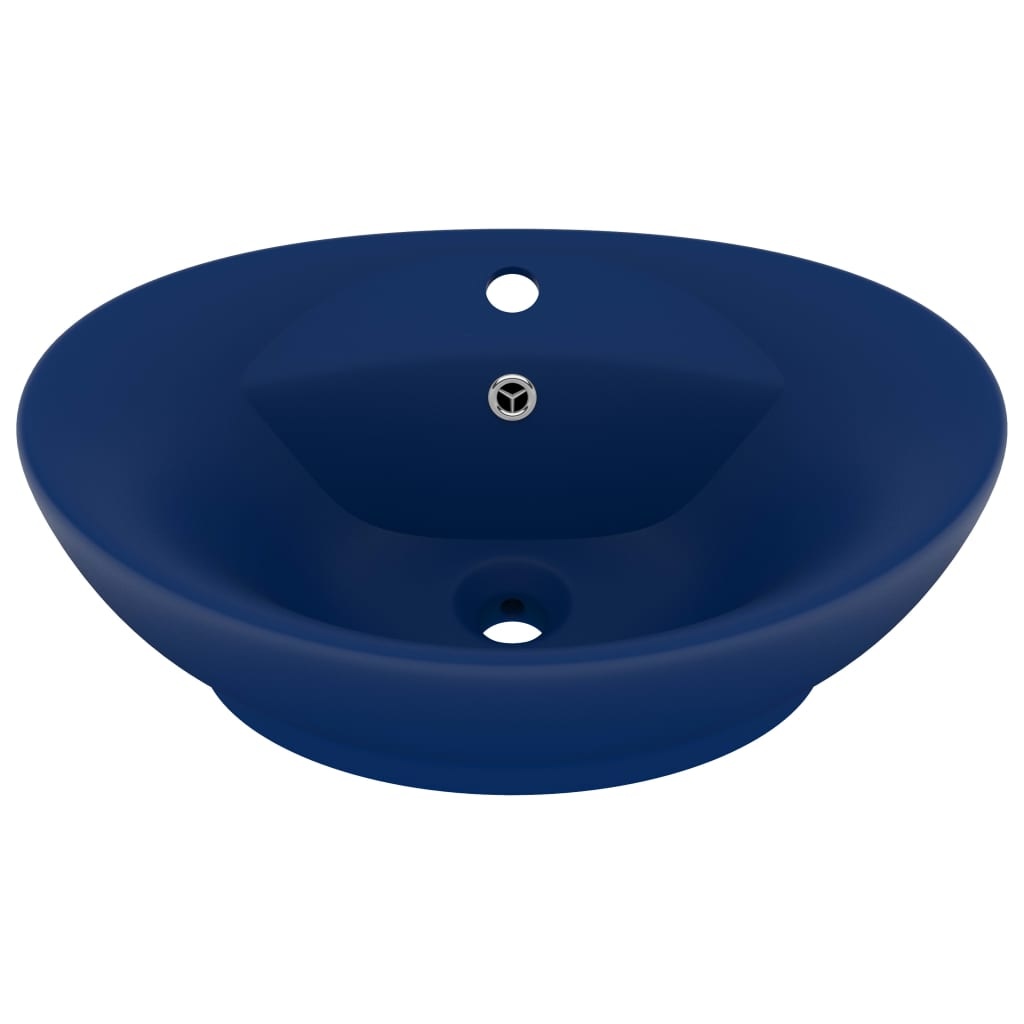 VidaXL Wastafel met overloop ovaal 58,5x39 cm keramiek mat donkerblauw