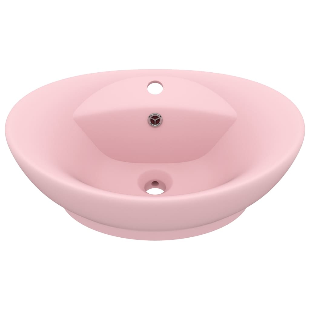 VidaXL Wastafel met overloop ovaal 58,5x39 cm keramiek mat roze
